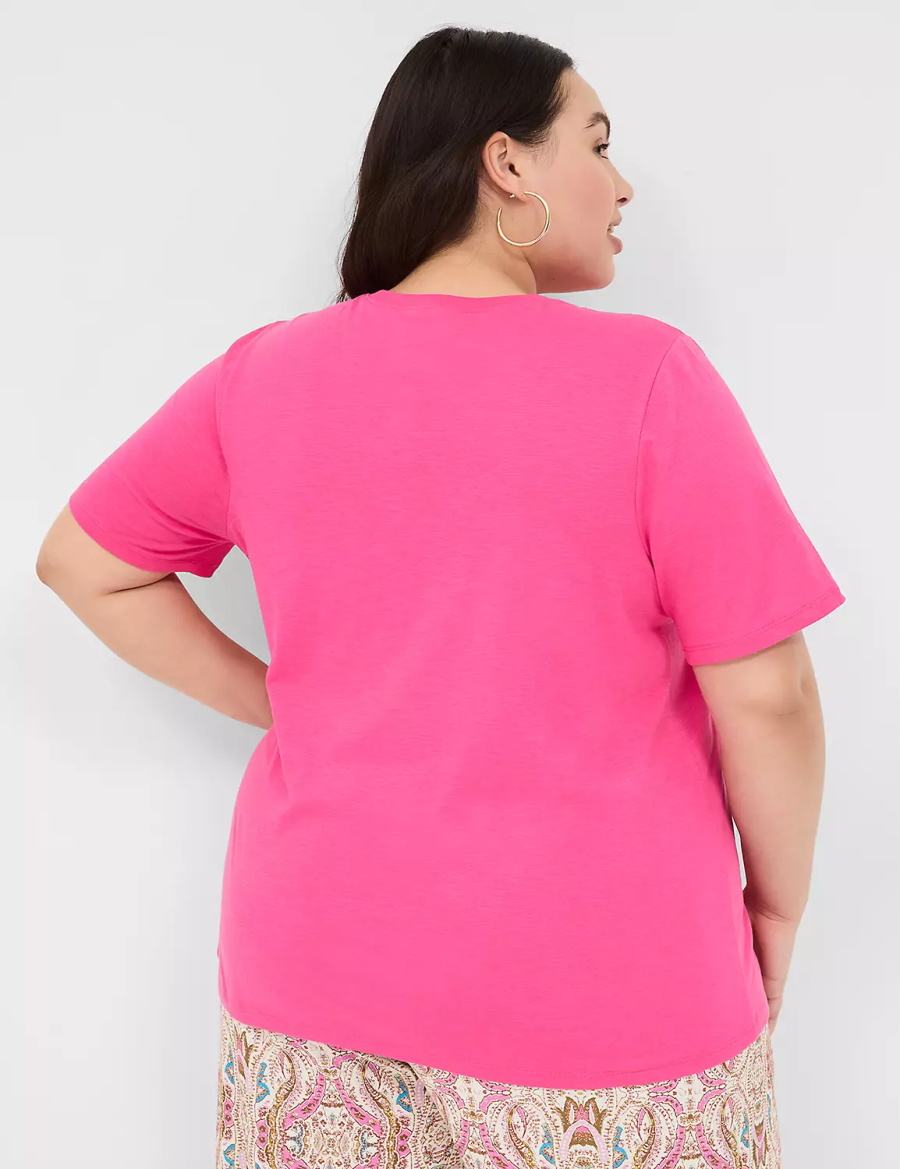 Lane Bryant Perfect Sleeve Crew-Neck Tee Women T Shirts Pink | ABF7447AB