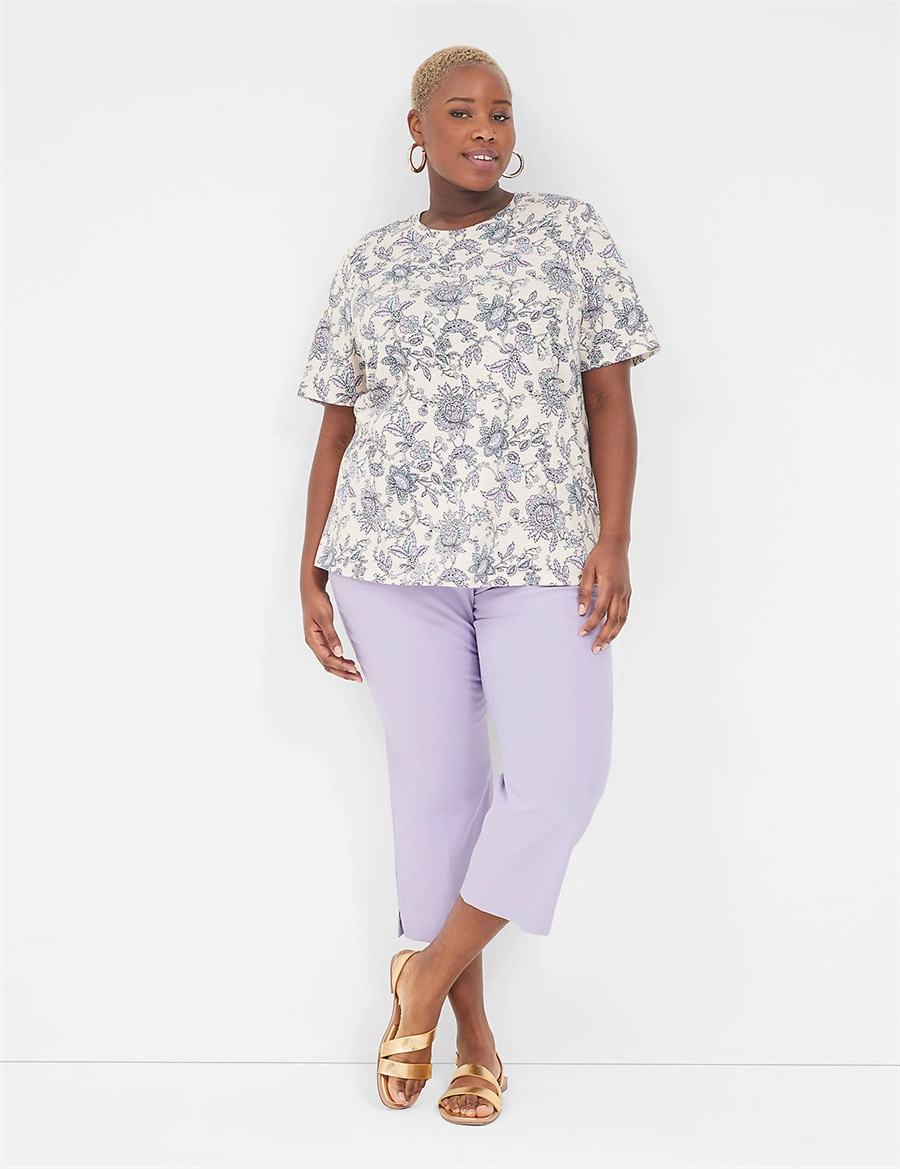 Lane Bryant Perfect Sleeve Crew-Neck Tee Women T Shirts Cream Purple | BTC6740VF