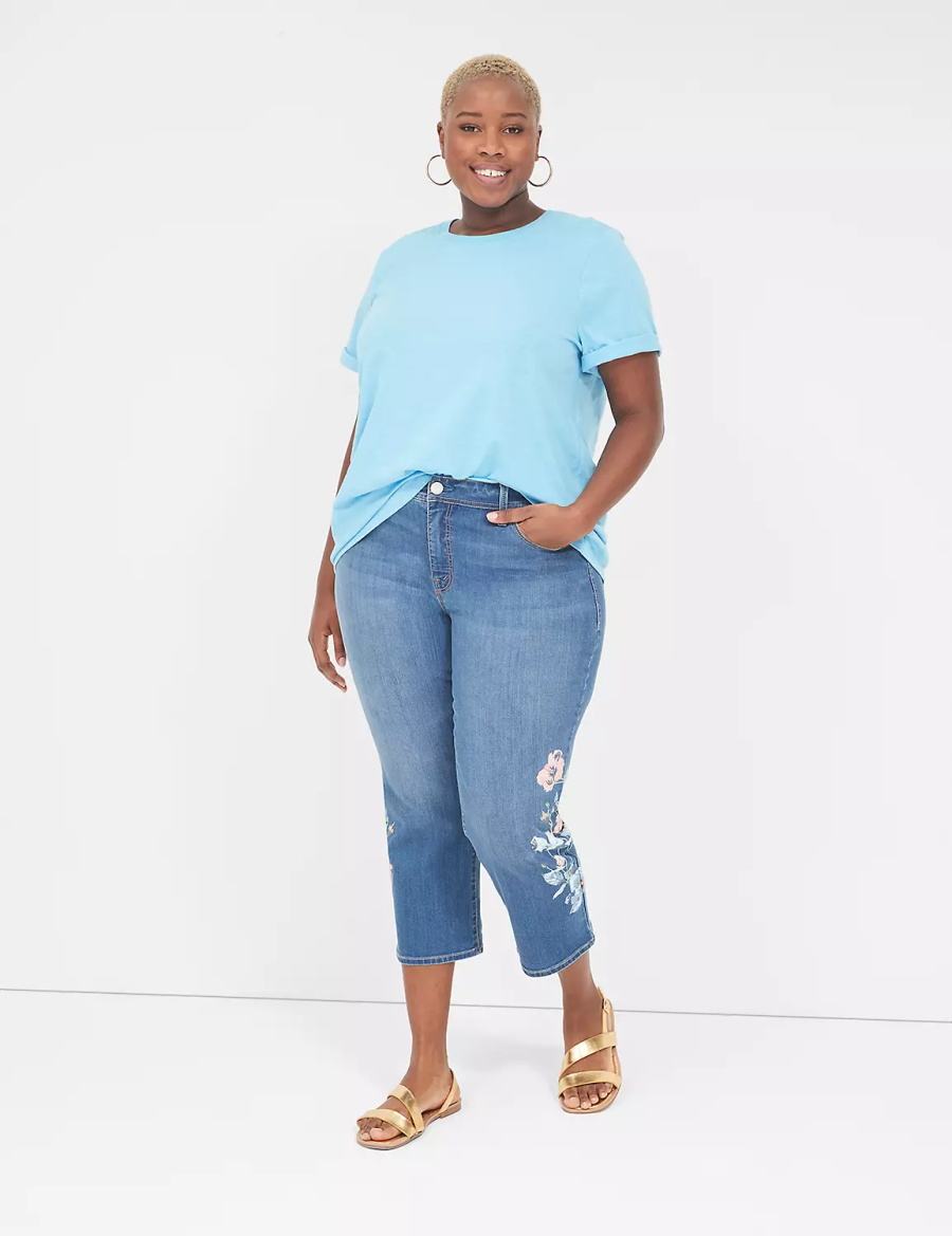 Lane Bryant Perfect Sleeve Crew-Neck Tee Women T Shirts Blue | YSZ5512SO