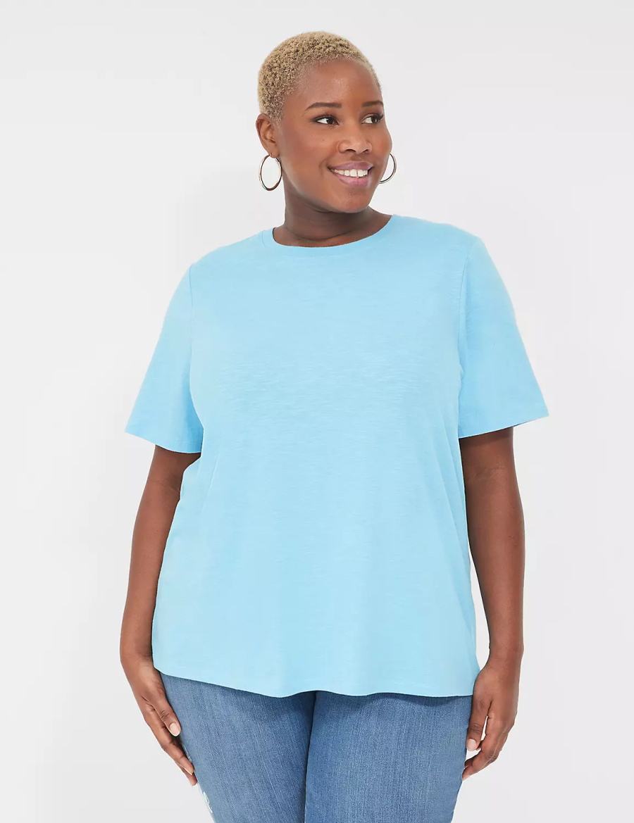 Lane Bryant Perfect Sleeve Crew-Neck Tee Women T Shirts Blue | YSZ5512SO