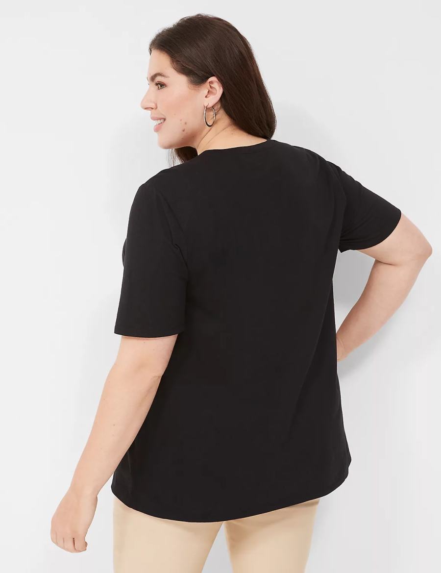 Lane Bryant Perfect Sleeve Crew-Neck Tee Women T Shirts Black | XTO446JZ