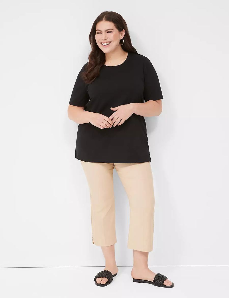 Lane Bryant Perfect Sleeve Crew-Neck Tee Women T Shirts Black | XTO446JZ