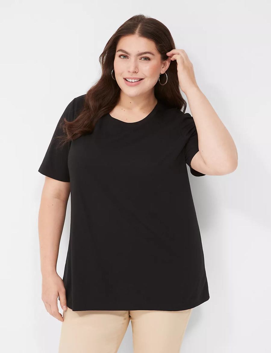 Lane Bryant Perfect Sleeve Crew-Neck Tee Women T Shirts Black | XTO446JZ