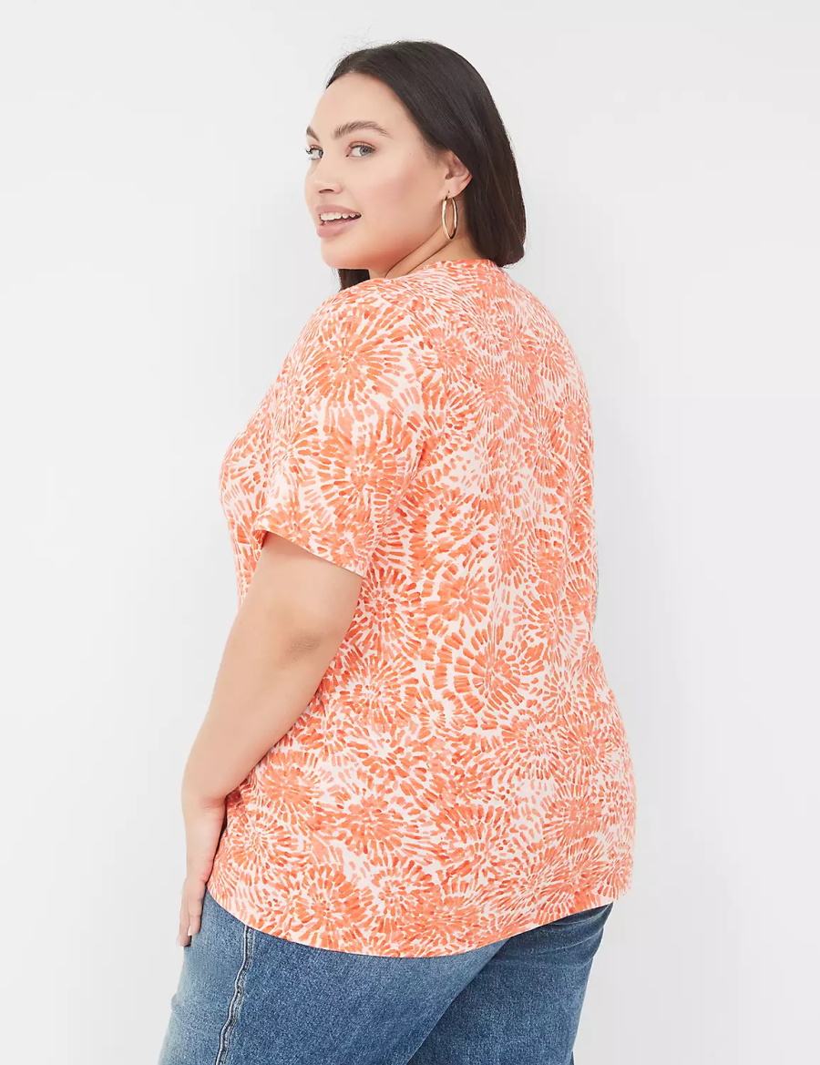 Lane Bryant Perfect Sleeve Crew-Neck Tee Women T Shirts Orange White | KLN3689QP