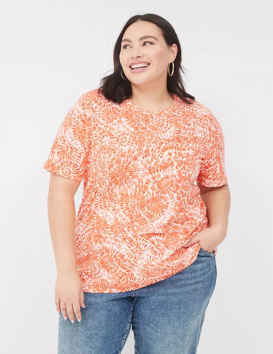 Lane Bryant Perfect Sleeve Crew-Neck Tee Women T Shirts Orange White | KLN3689QP