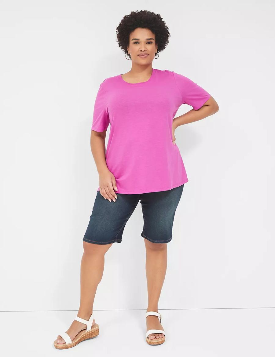 Lane Bryant Perfect Sleeve Crew-Neck Tee Women T Shirts Purple | TML6789QN