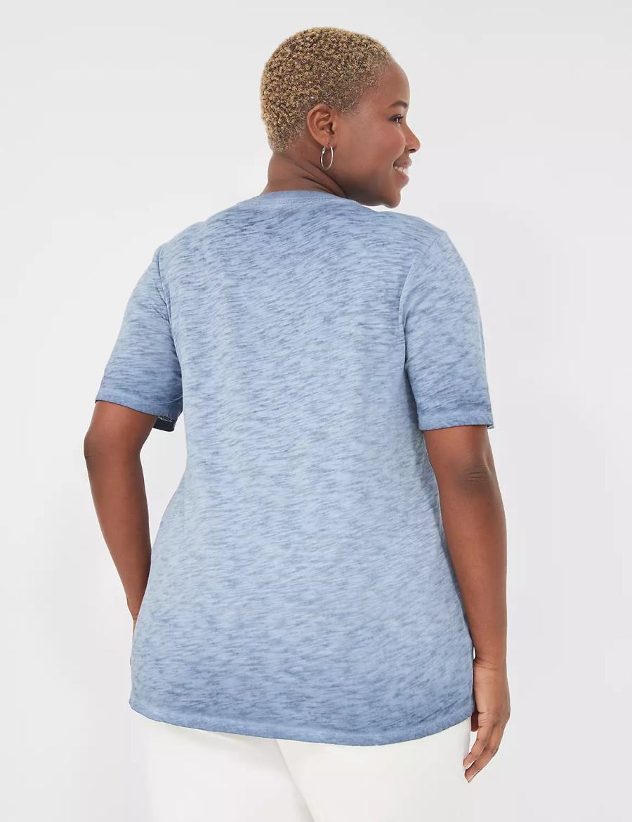 Lane Bryant Perfect Sleeve Crew-Neck Wash Tee Women T Shirts Blue | QUJ1294KO