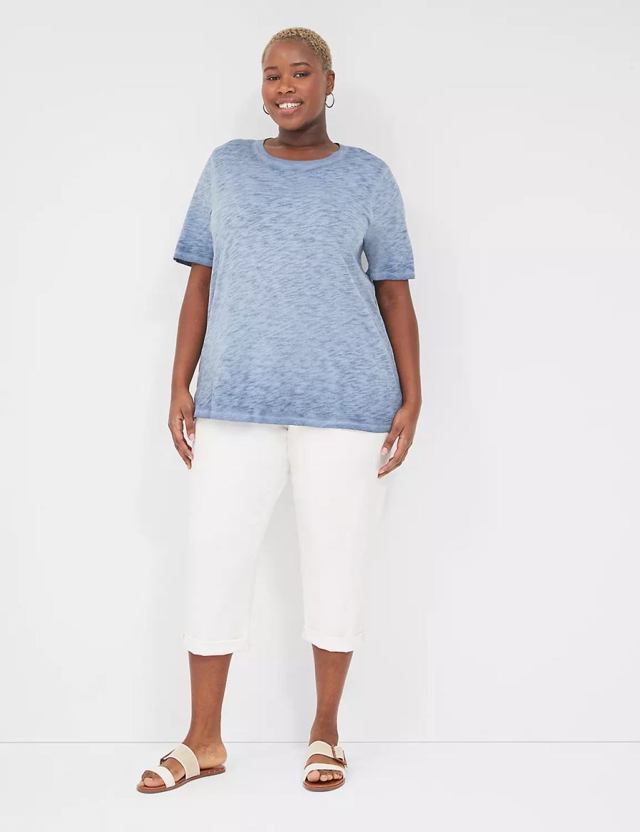 Lane Bryant Perfect Sleeve Crew-Neck Wash Tee Women T Shirts Blue | QUJ1294KO