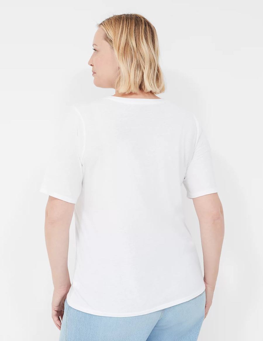 Lane Bryant Perfect Sleeve V-Neck Tee Women T Shirts White | GBE8637TG