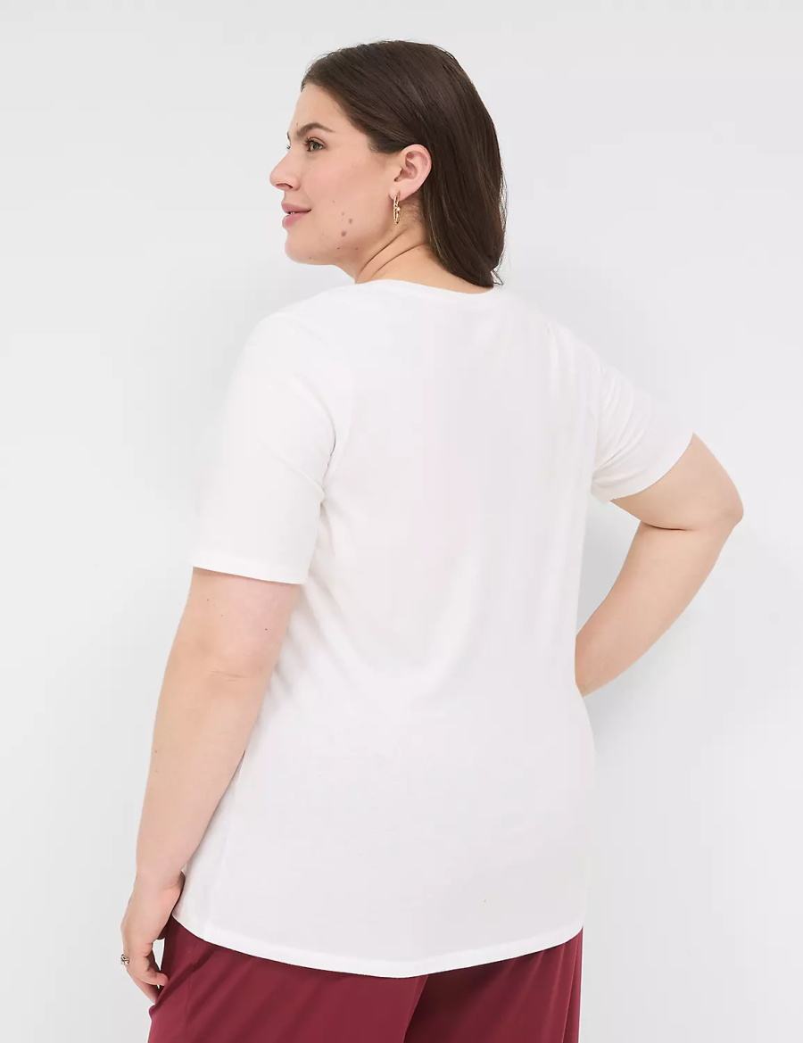 Lane Bryant Perfect Sleeve V-Neck Tee Women T Shirts White | THS9291WO