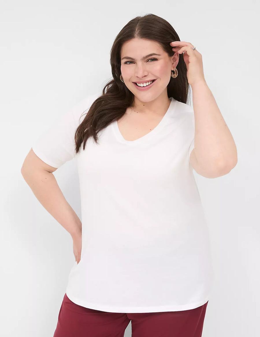 Lane Bryant Perfect Sleeve V-Neck Tee Women T Shirts White | THS9291WO