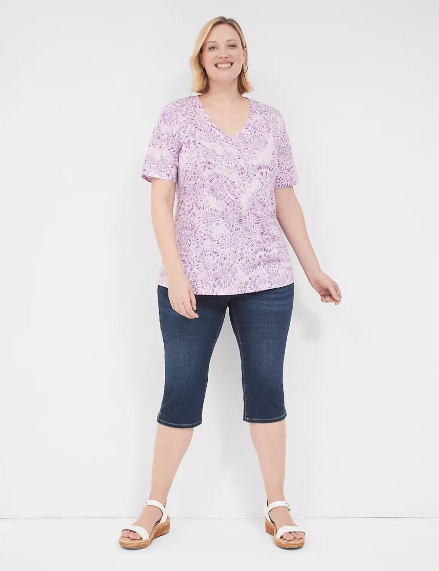 Lane Bryant Perfect Sleeve V-Neck Tee Women T Shirts Purple | AHE456FZ