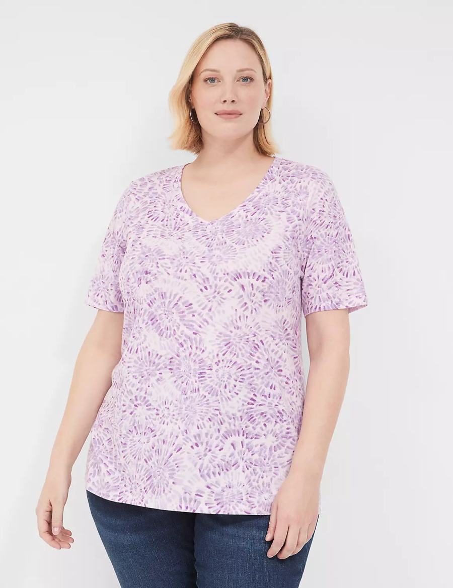 Lane Bryant Perfect Sleeve V-Neck Tee Women T Shirts Purple | AHE456FZ