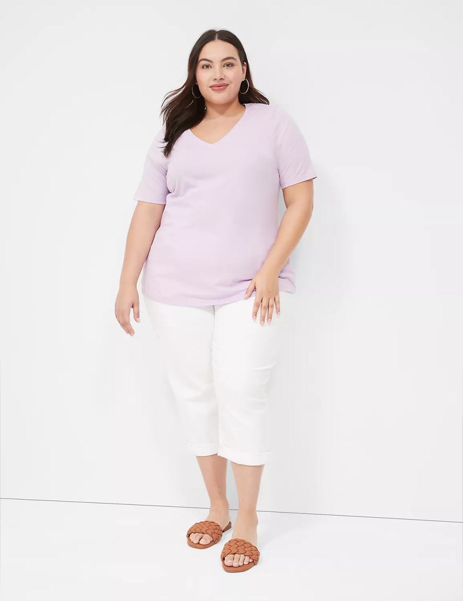 Lane Bryant Perfect Sleeve V-Neck Tee Women T Shirts Purple | WDY4673YO