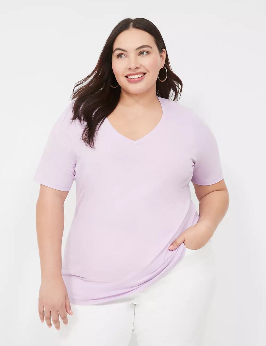 Lane Bryant Perfect Sleeve V-Neck Tee Women T Shirts Purple | WDY4673YO