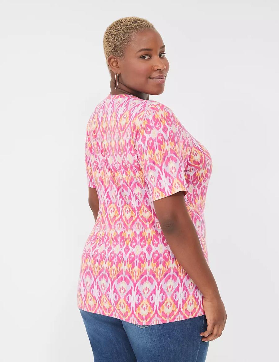 Lane Bryant Perfect Sleeve V-Neck Tee Women T Shirts Pink | BGT1914JV