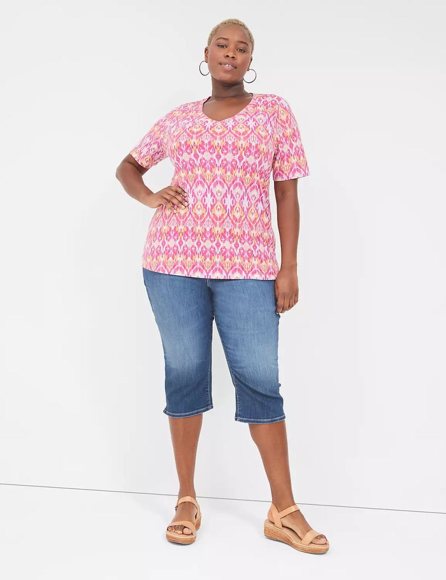 Lane Bryant Perfect Sleeve V-Neck Tee Women T Shirts Pink | BGT1914JV