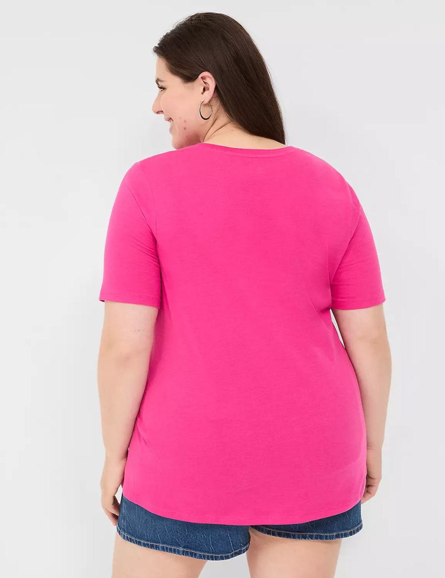 Lane Bryant Perfect Sleeve V-Neck Tee Women T Shirts Pink | LGX4948NB