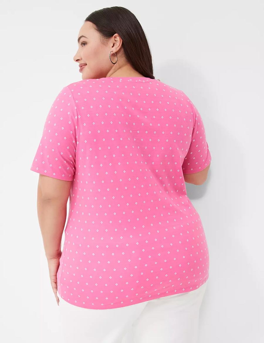 Lane Bryant Perfect Sleeve V-Neck Tee Women T Shirts Pink | SAP1665CU