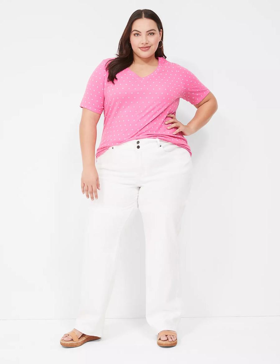 Lane Bryant Perfect Sleeve V-Neck Tee Women T Shirts Pink | SAP1665CU