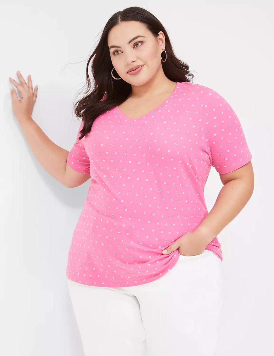 Lane Bryant Perfect Sleeve V-Neck Tee Women T Shirts Pink | SAP1665CU