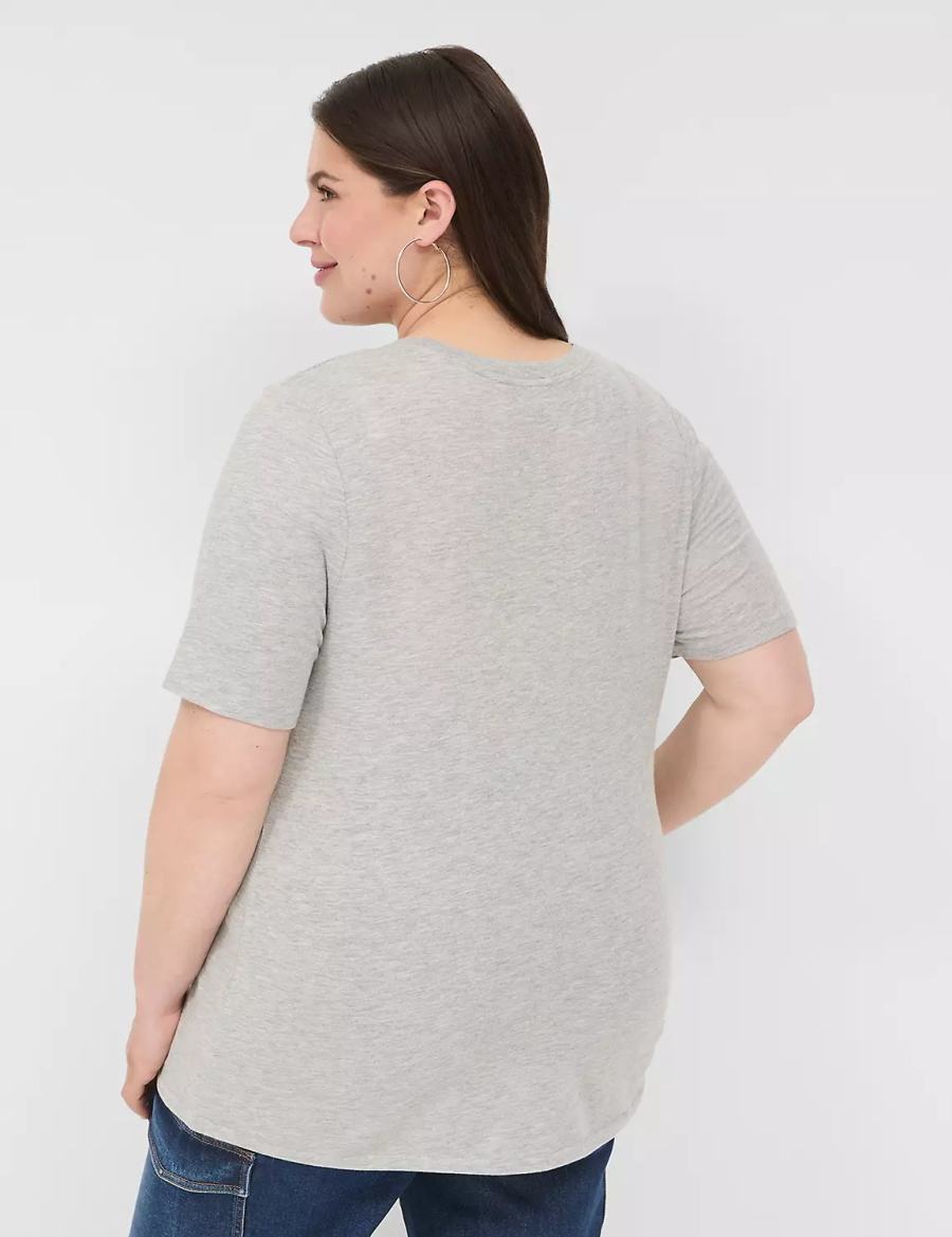 Lane Bryant Perfect Sleeve V-Neck Tee Women T Shirts Light Grey | SNV3661ML