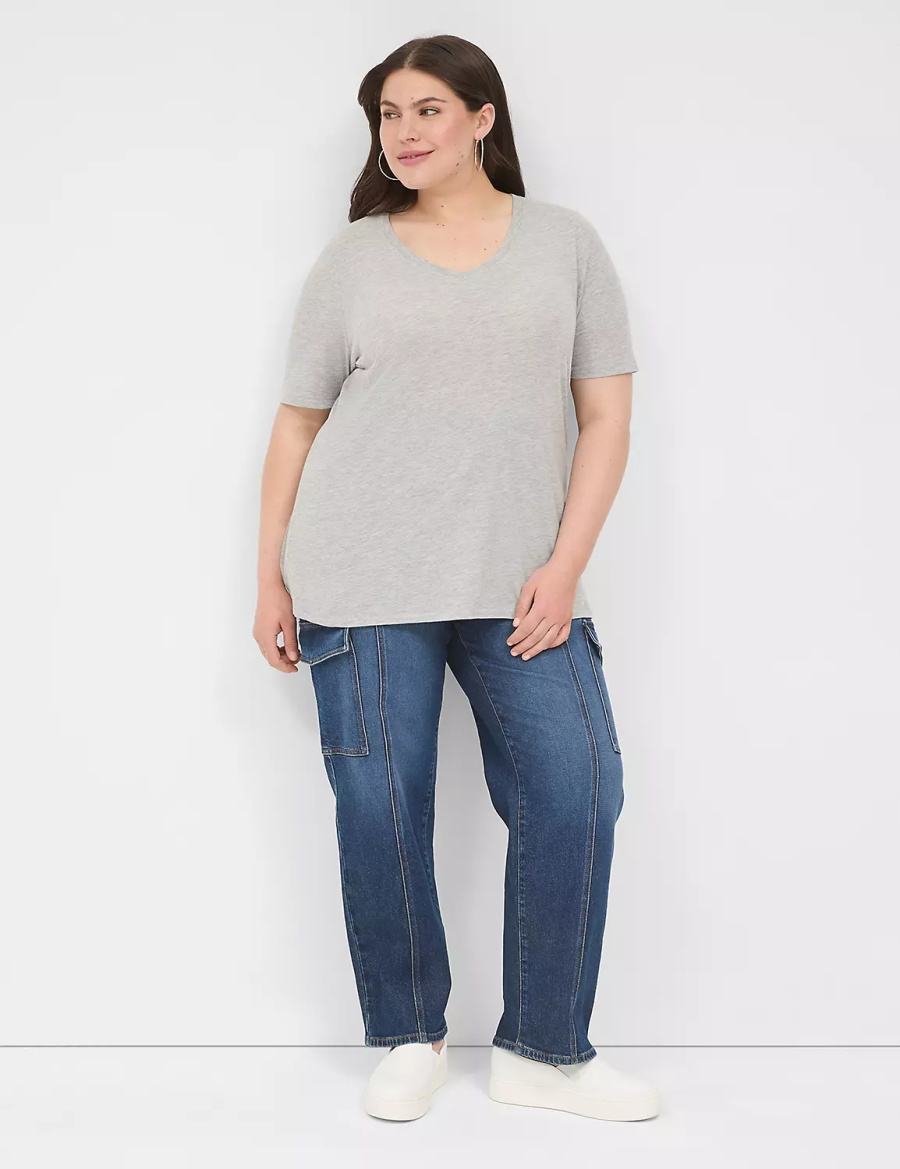 Lane Bryant Perfect Sleeve V-Neck Tee Women T Shirts Light Grey | SNV3661ML