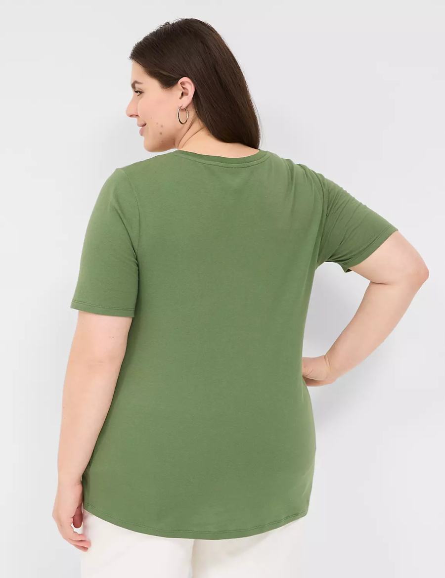 Lane Bryant Perfect Sleeve V-Neck Tee Women T Shirts Brown Green | GFK6957UM