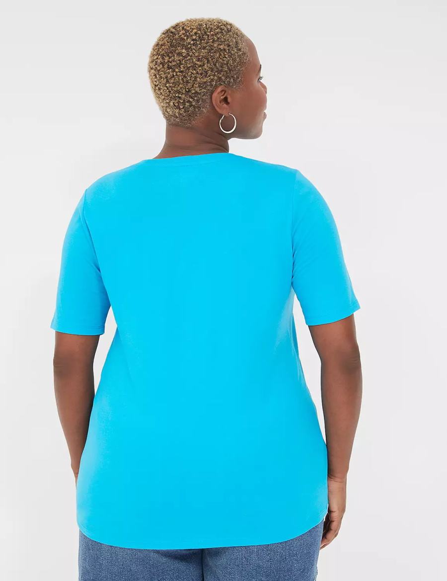 Lane Bryant Perfect Sleeve V-Neck Tee Women T Shirts Blue | CWV676UM