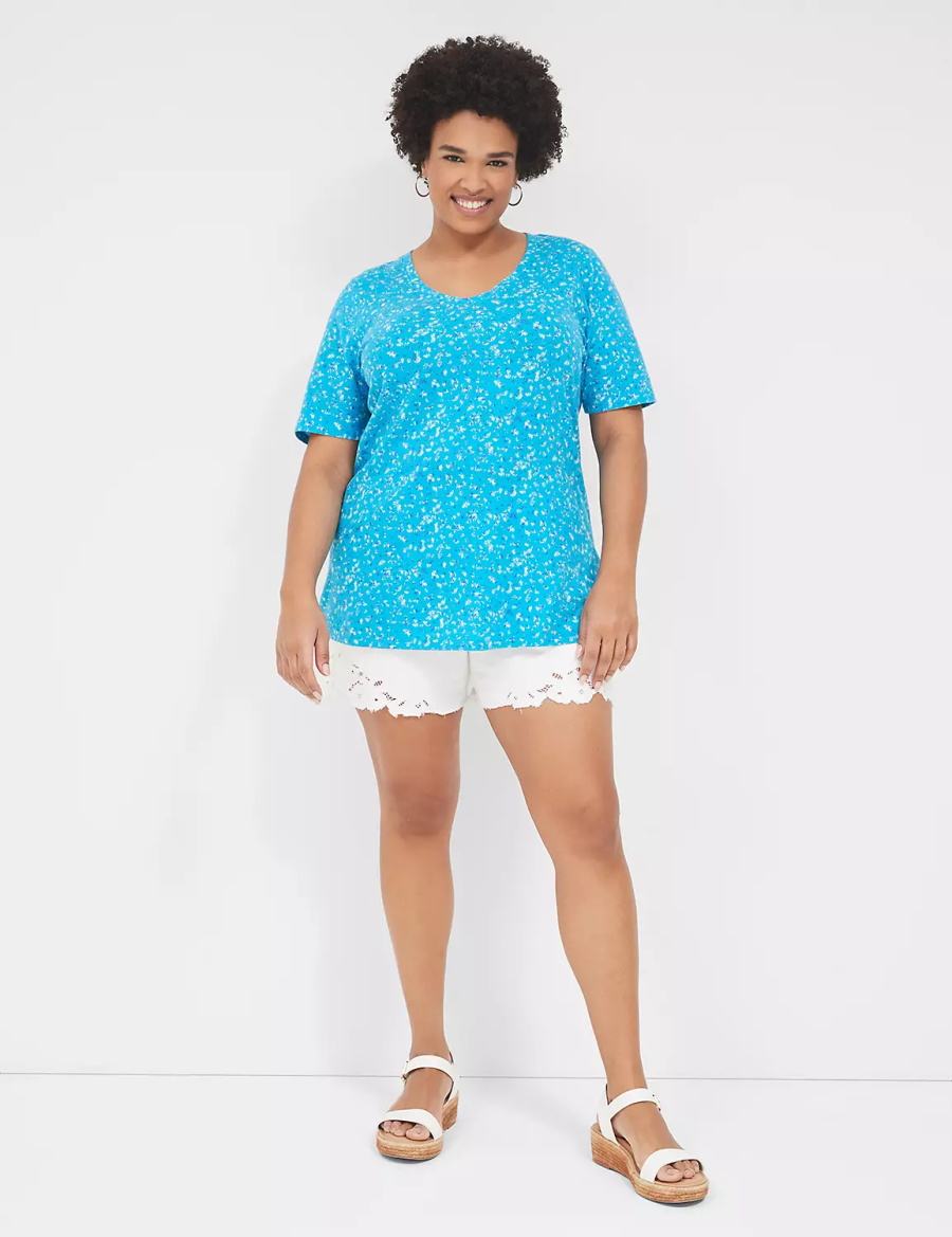 Lane Bryant Perfect Sleeve V-Neck Tee Women T Shirts Blue | UDZ5079NE