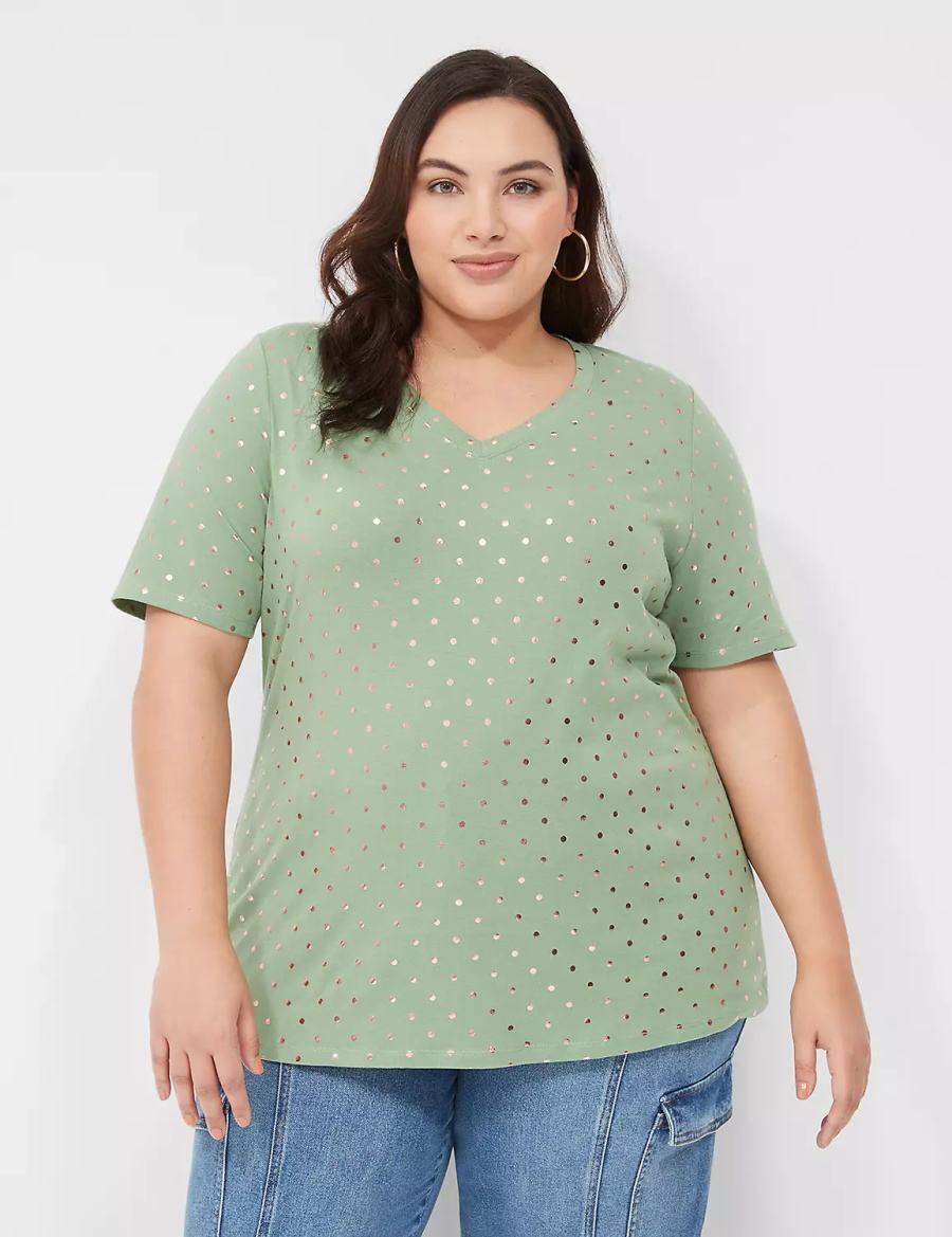 Lane Bryant Perfect Sleeve V-Neck Tee Women T Shirts Green | QQM594HN