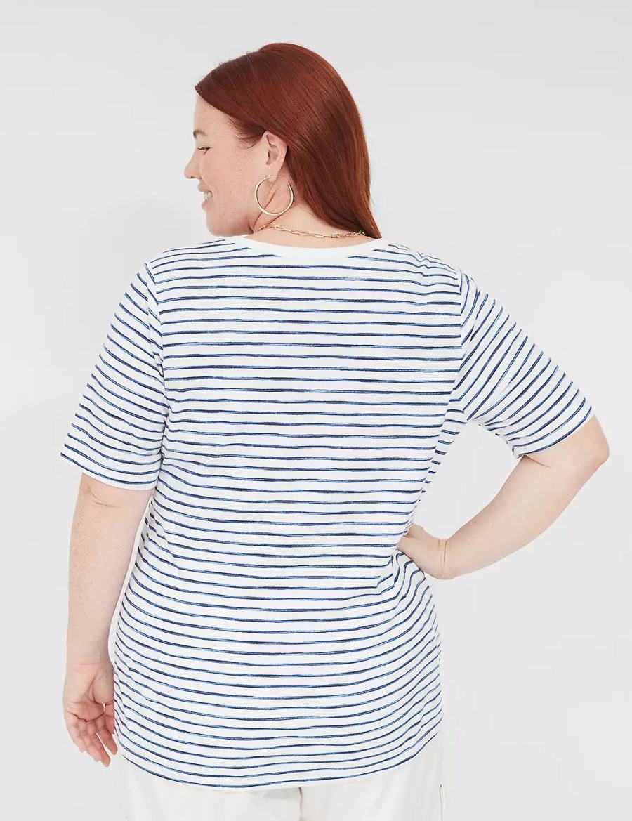 Lane Bryant Perfect Sleeve V-Neck Tee Women T Shirts White Blue | XHH8235AH