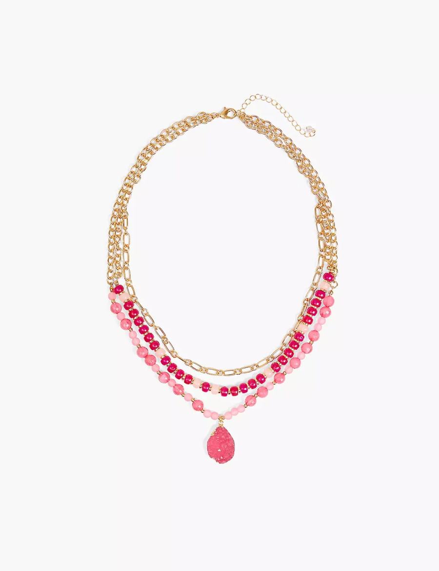 Lane Bryant Pink Beaded Druzy Women Necklace Gold | SZQ5479XA