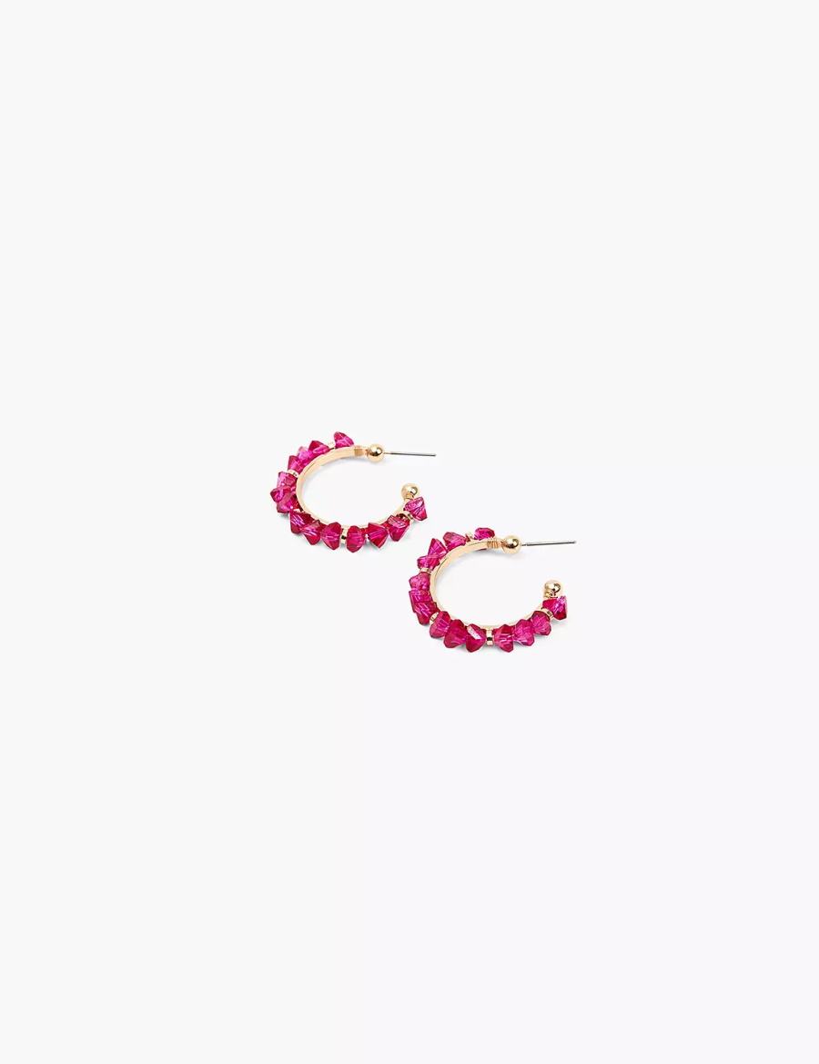 Lane Bryant Pink Imitation Stone Women Hoop Earrings Gold | BNR2375BA