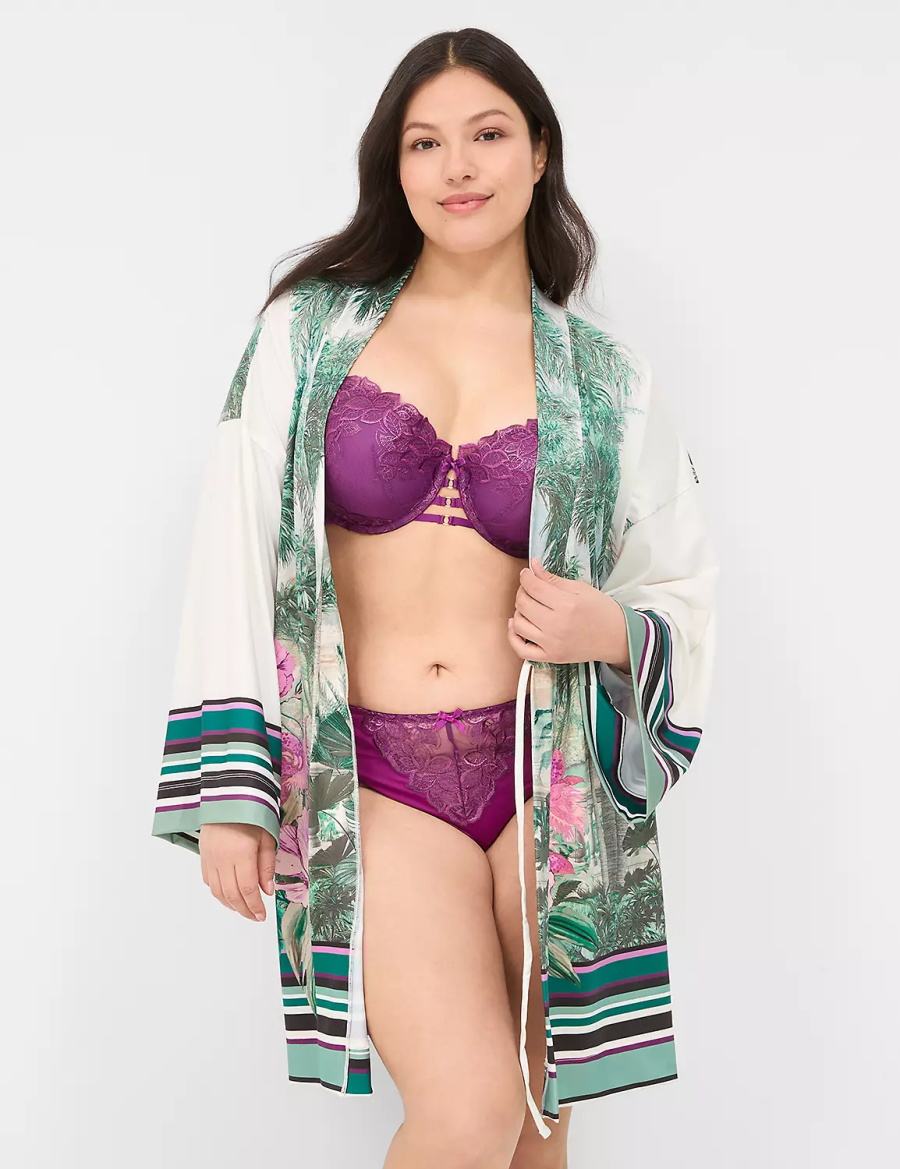 Lane Bryant Placed Print Women Robe Green Multicolor | FKW9561BK