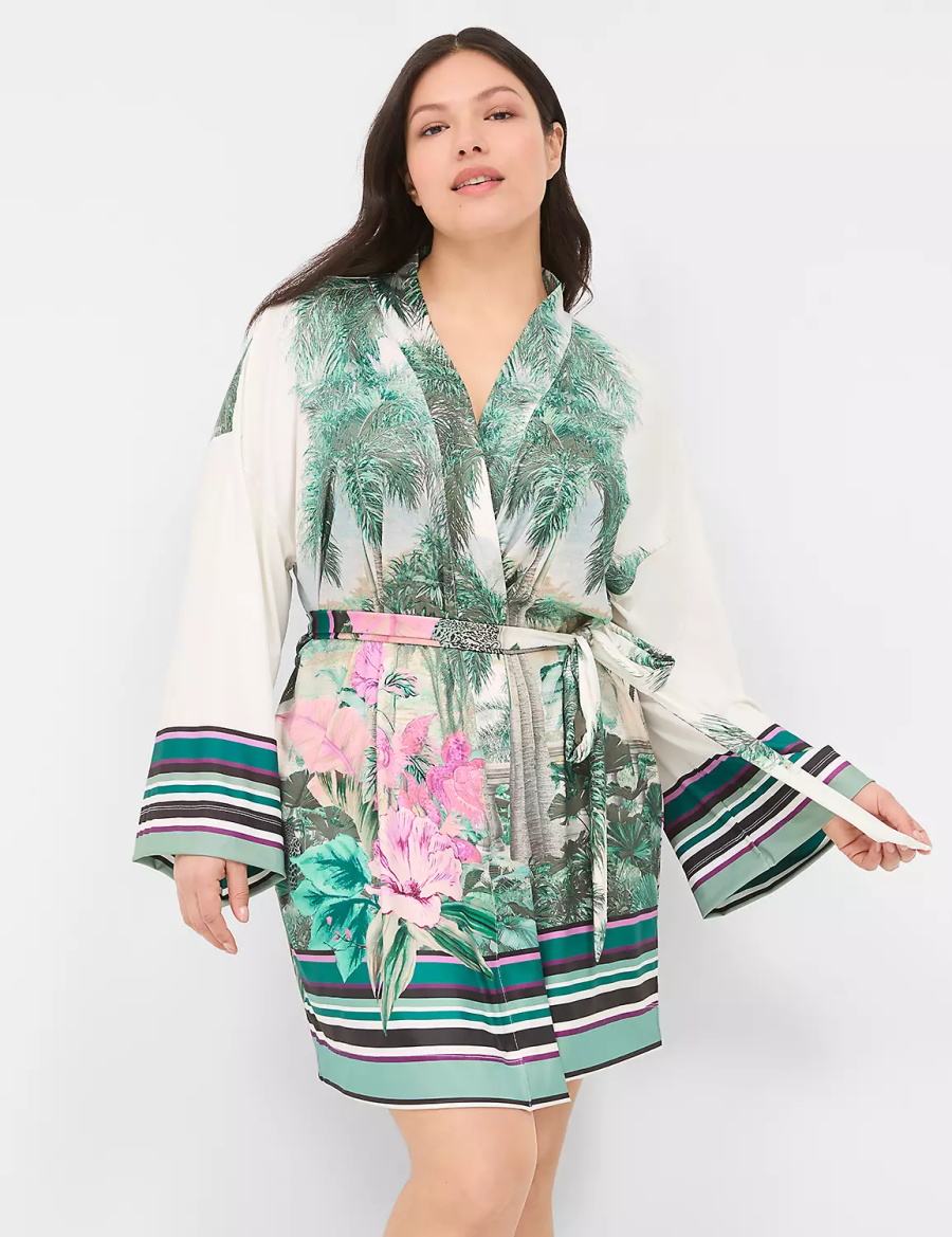 Lane Bryant Placed Print Women Robe Green Multicolor | FKW9561BK