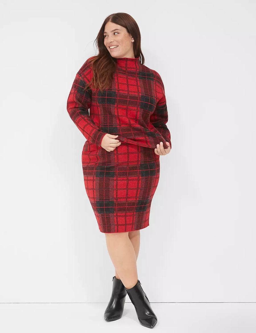 Lane Bryant Plaid Mini Sweater Women Skirts Red | IOF225WY