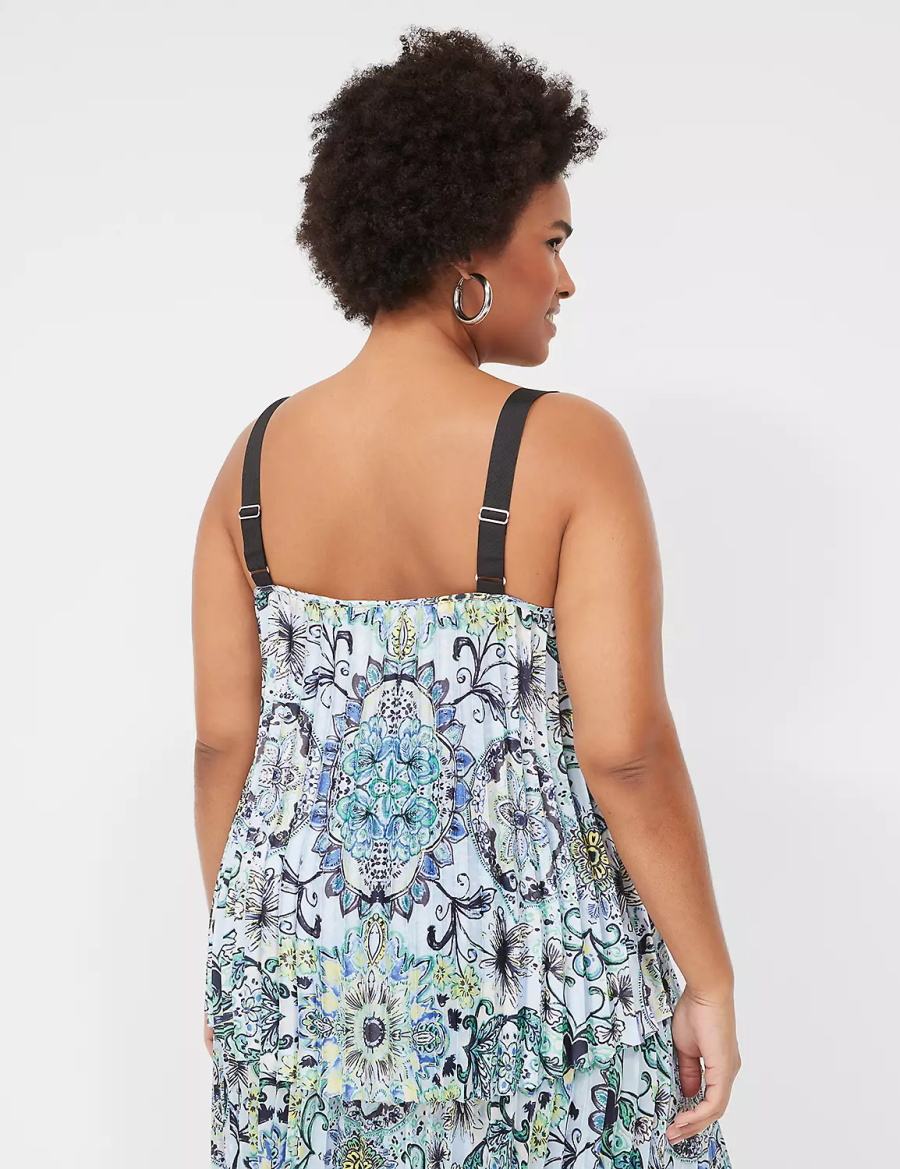 Lane Bryant Pleated Grosgrain-Strap Cami Women Tank Top Blue | RUC8090BN