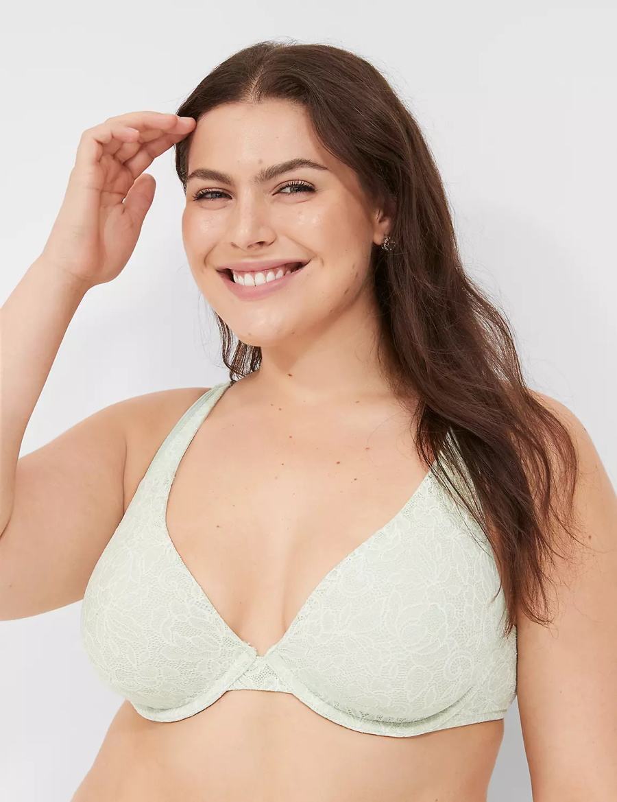 Lane Bryant Plunge with Lace Women Unlined Bra Light Green | KYJ1685XY