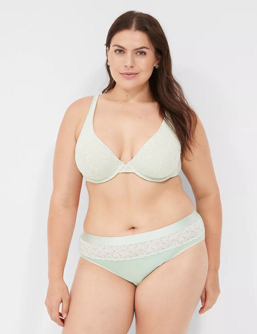 Lane Bryant Plunge with Lace Women Unlined Bra Light Green | KYJ1685XY