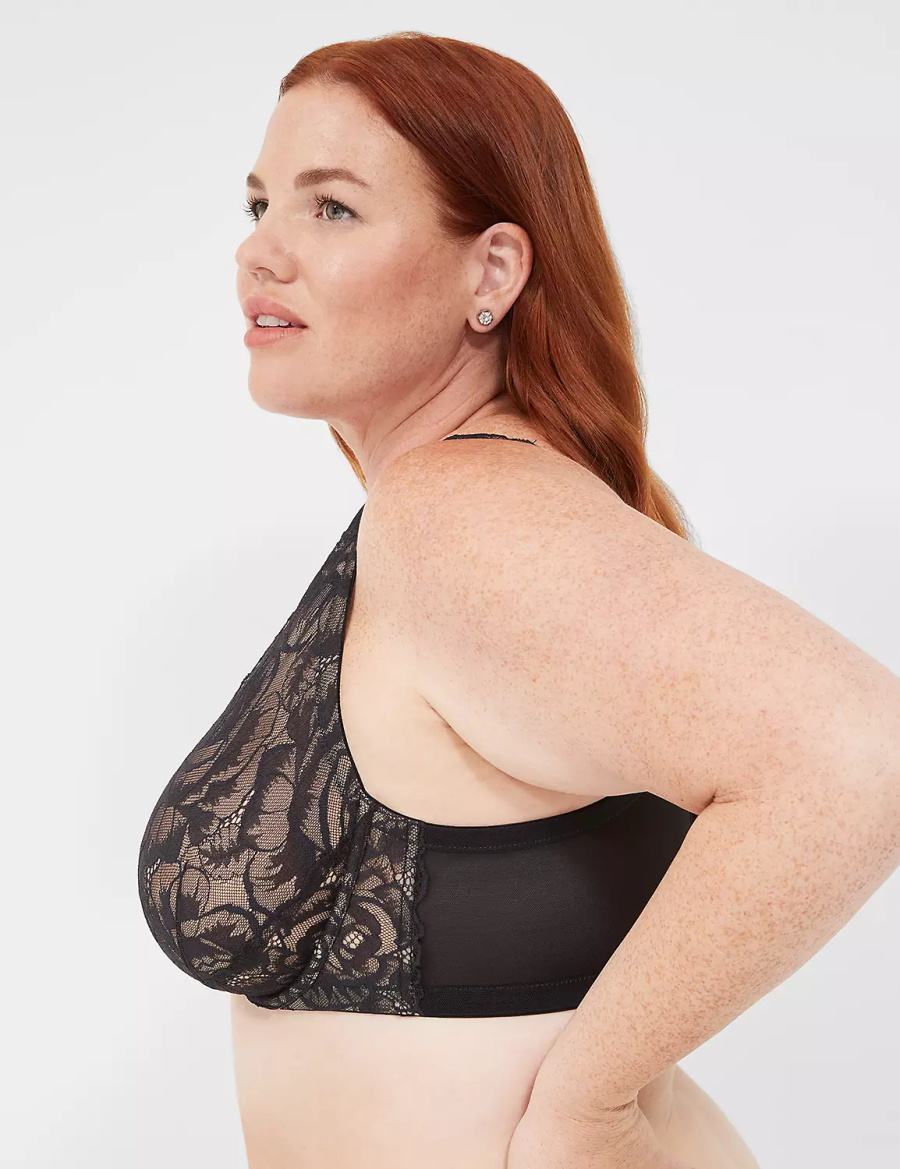 Lane Bryant Plunge with Lace Women Unlined Bra Black | ZVV3068XJ