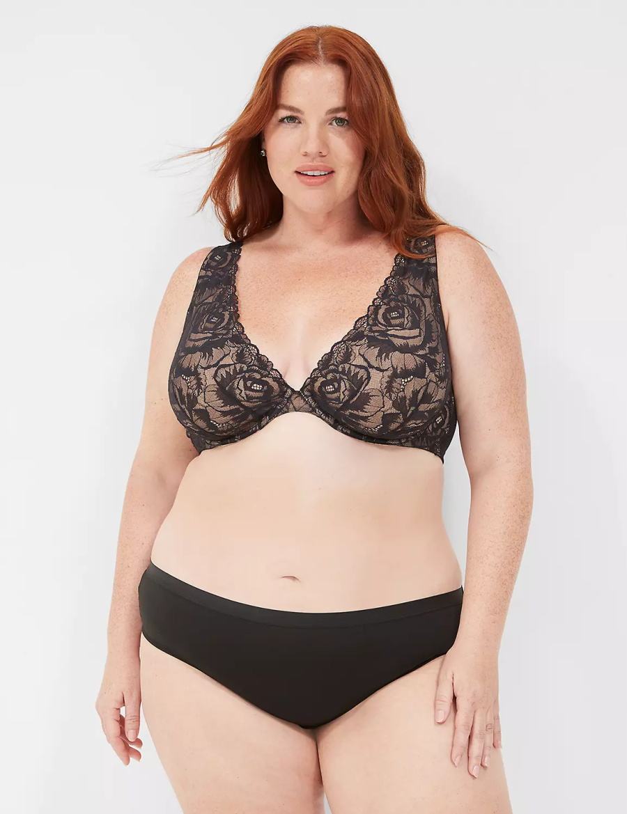 Lane Bryant Plunge with Lace Women Unlined Bra Black | ZVV3068XJ