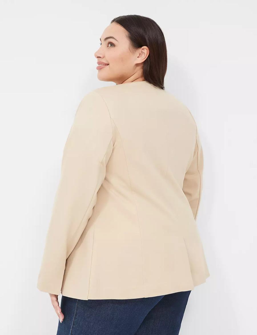 Lane Bryant Ponte Bryant Collarless Women Blazers Khaki | FCK7991IM