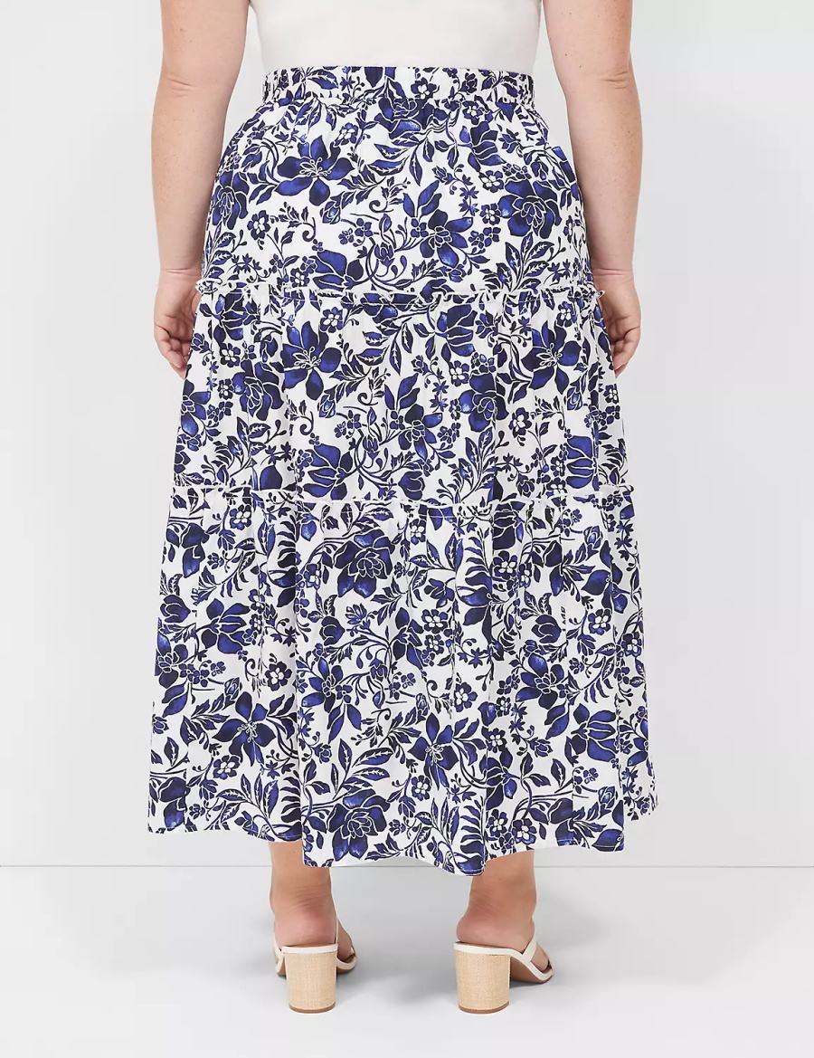 Lane Bryant Poplin Tiered Maxi Women Skirts Navy White | IGT266VN