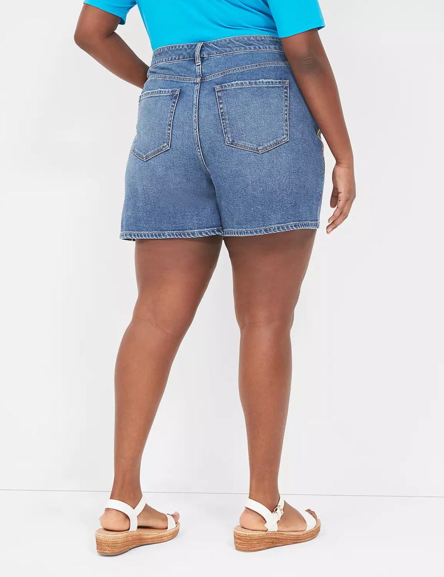 Lane Bryant Pride Boyfriend Fit Jean With Embroidery Women Shorts Blue | AOW687YF