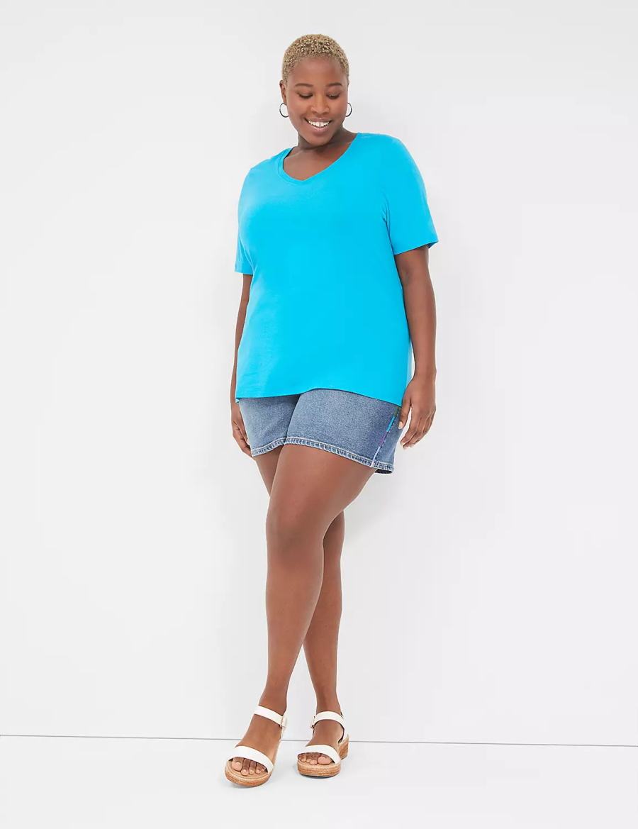 Lane Bryant Pride Boyfriend Fit Jean With Embroidery Women Shorts Blue | AOW687YF