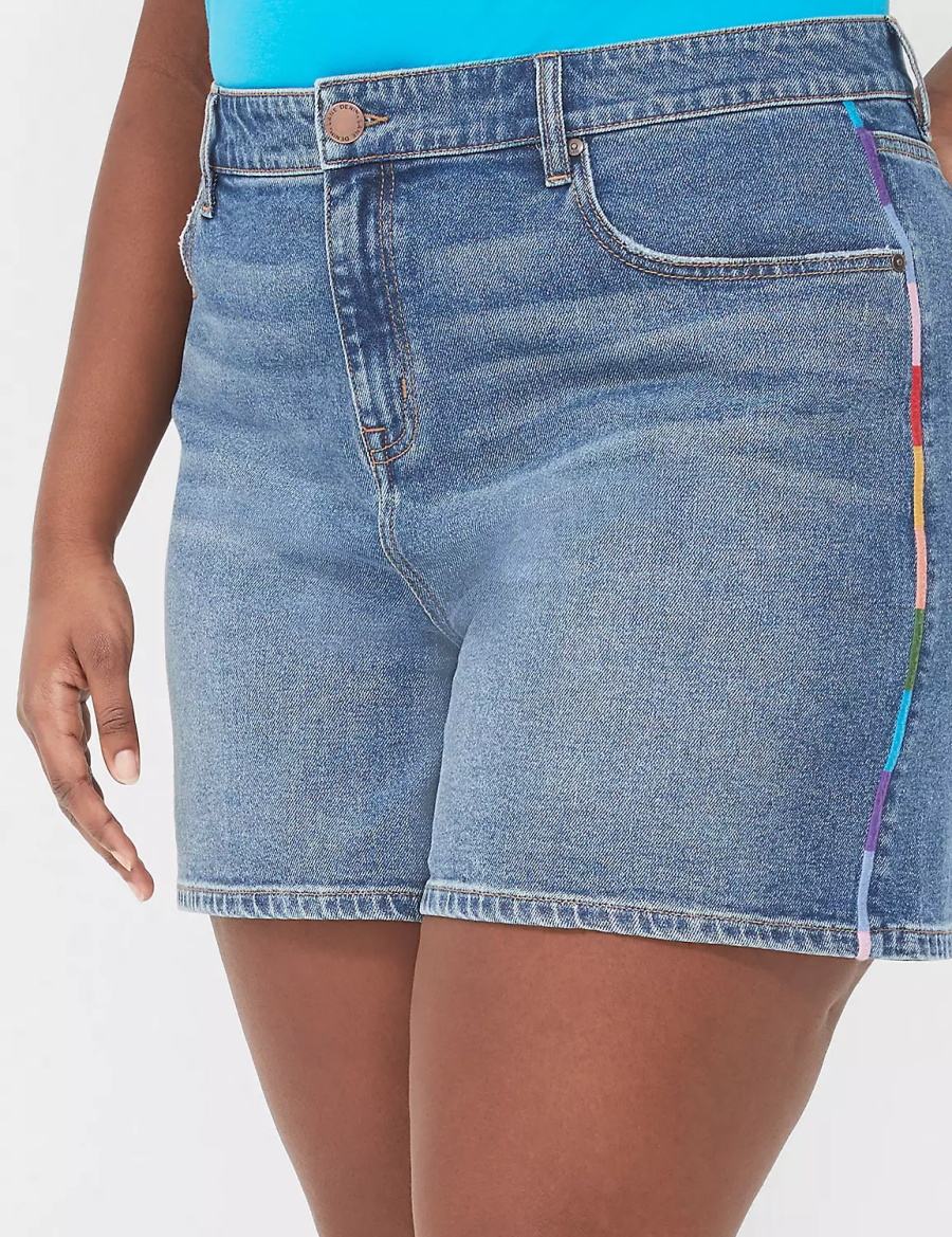 Lane Bryant Pride Boyfriend Fit Jean With Embroidery Women Shorts Blue | AOW687YF