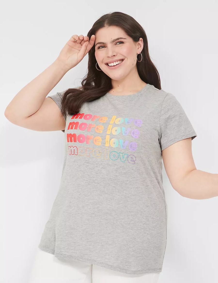 Lane Bryant Pride Embroidered More Love Graphic Tee Women T Shirts Light Grey | IFA7854SA