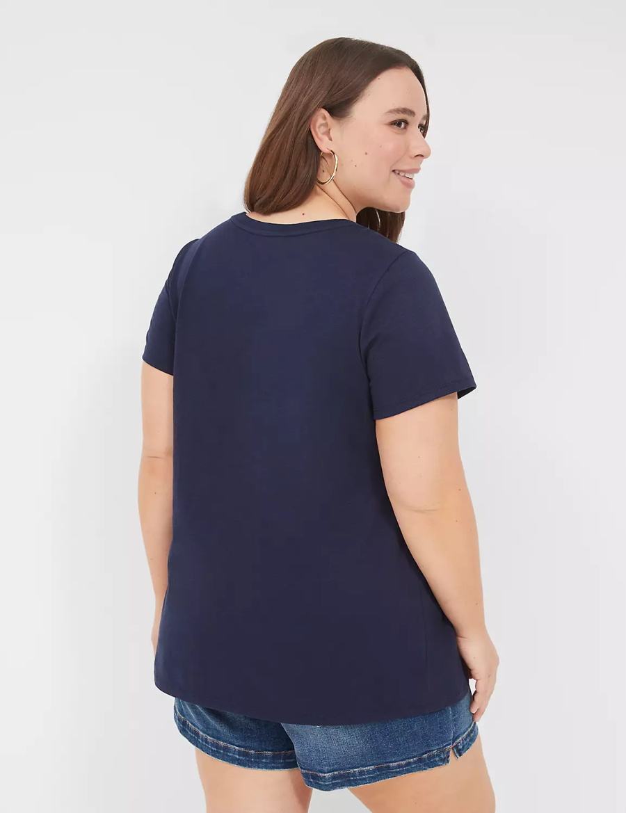 Lane Bryant Pride Embroidered Rainbow Love Graphic Tee Women T Shirts Blue | PGU8752JZ