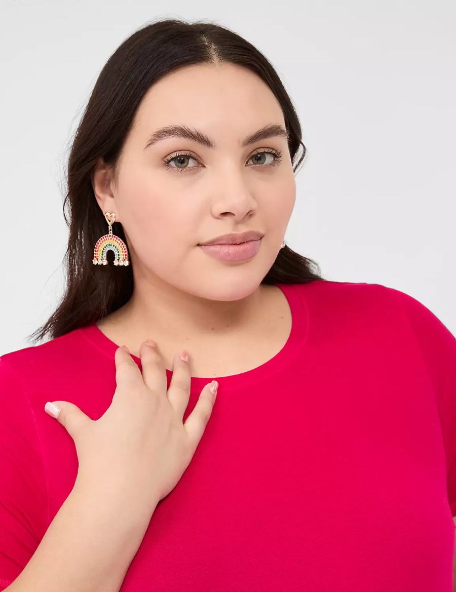 Lane Bryant Pride Pave Rainbow Drop Women Earrings Gold | BPU417VC